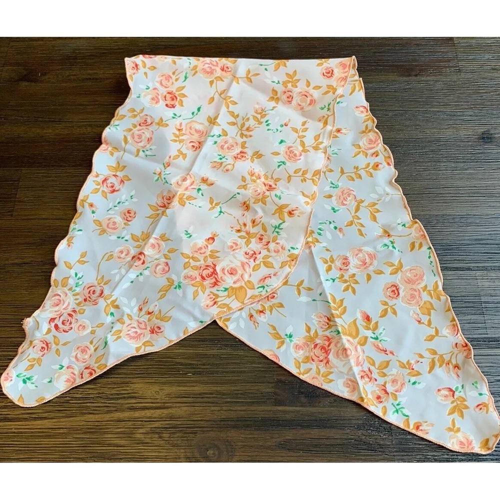 Vintage Peach Ditsy Floral Scarf Made‎ In USA Oblong 9" x 32"